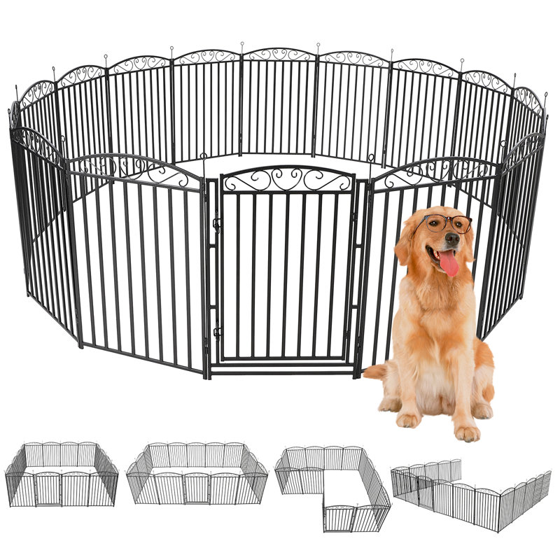 Parc pour chien en métal de 81 cm (32 po) avec porte verrouillable, clôture pliable pour animaux de compagnie pour une utilisation intérieure et extérieure, noir, 16 panneaux