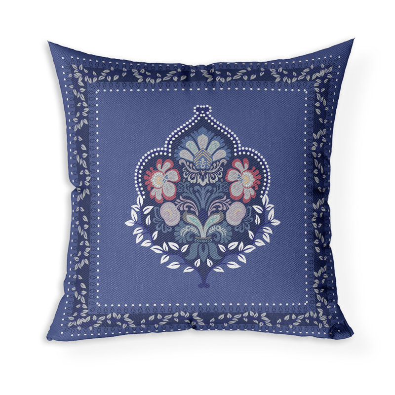 Coussin décoratif intérieur / extérieur Kashmir, H 16 po x l 16 po, Bleu / Rose