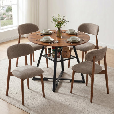 Rohun 47"L Round Modern Kitchen Dining Table Set With 32.1"H Dining Chair