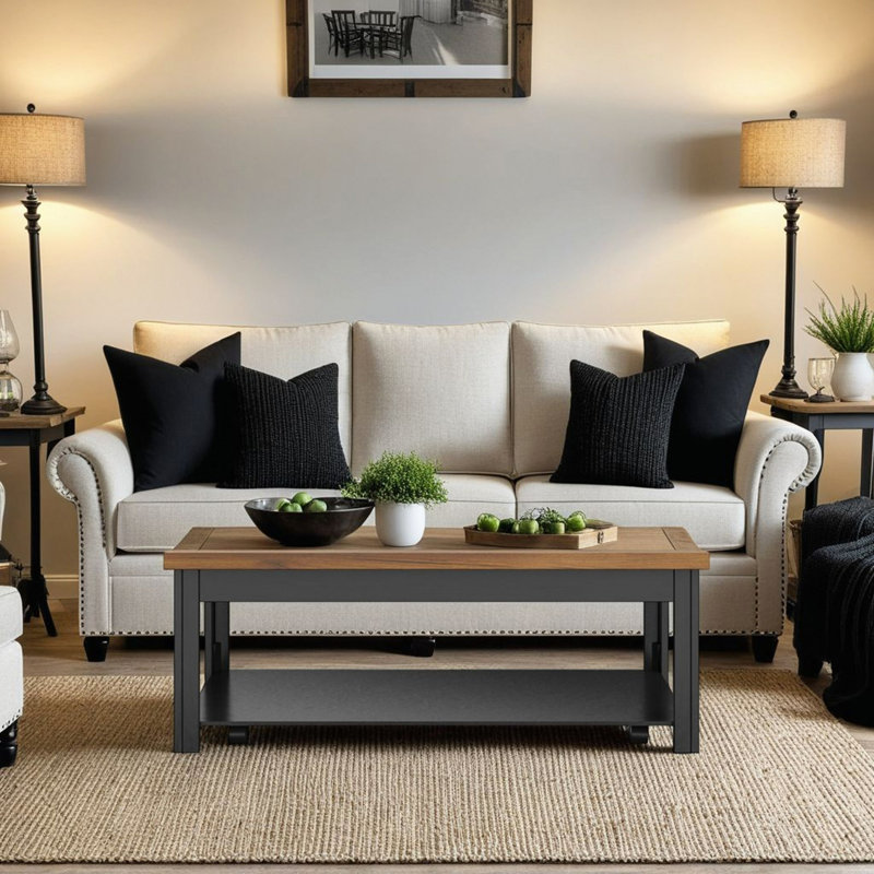 Table basse 48 po, aucun assemblage requis, Naturel/noir