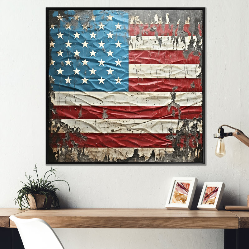 Drapeau américain rétro Liberty II - drapeau, art mural, Cadre flottant noir, H 16 po x l 16 po x P 1 po