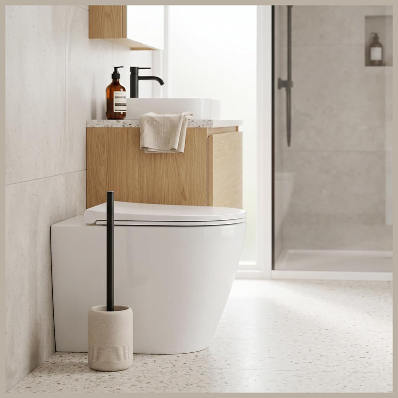 Beige 2 Pack Toilet Brush & Holder Set, Sandstone Style, Heavy Resin Base and Long Handle Bathroom Cleaning Accessory