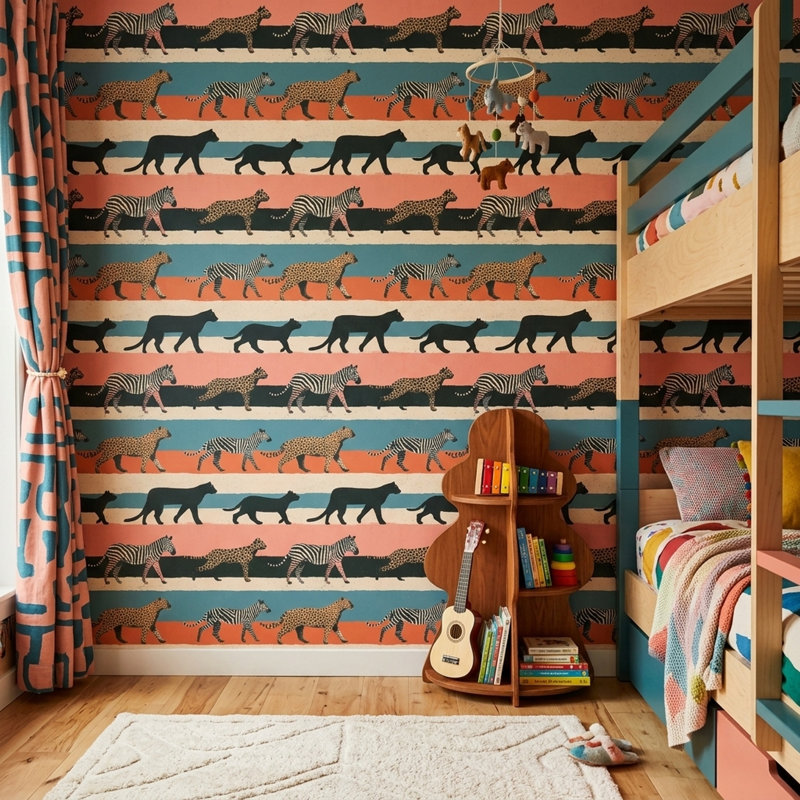 Papier peint safari zèbre guépard, Peler et coller