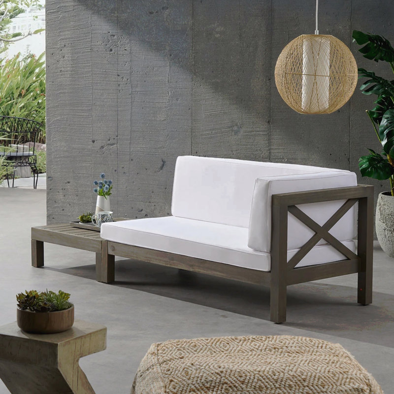 X-Back Corner Bench-R With Coffee Table , White, White