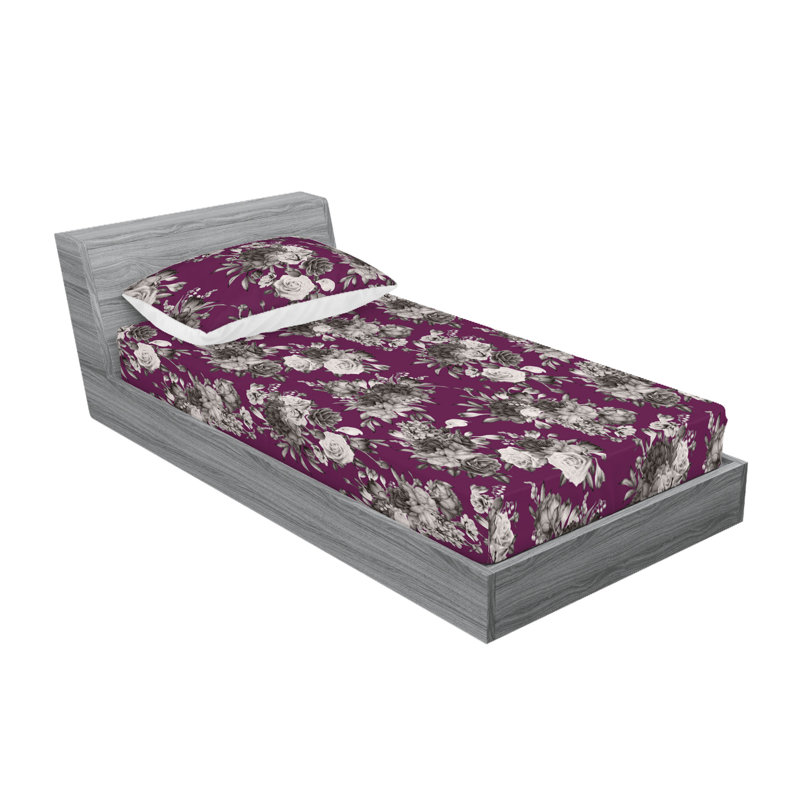 Drap-housse et taies décoratives 3 pièces Ambesonne, Taupe, gris, magenta foncé / floral