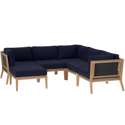 Modway Clearwater Outdoor Patio Teak Wood 6-Piece Sectional Sofa