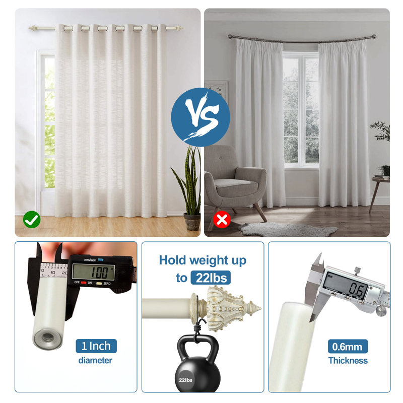 Tringle à rideaux simple réglable Parnell Regale, l 120 po x P 6,75 po, Blanc doré de France