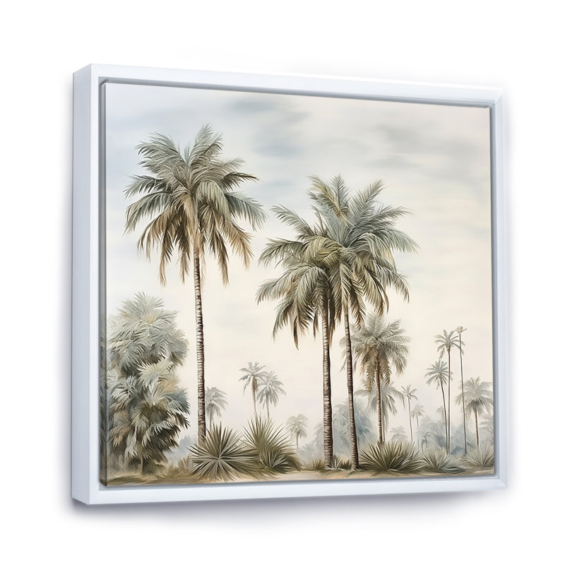 Palmiers sur la plage, impression sur toile, Cadre flottant blanc, 24" H x 24" W