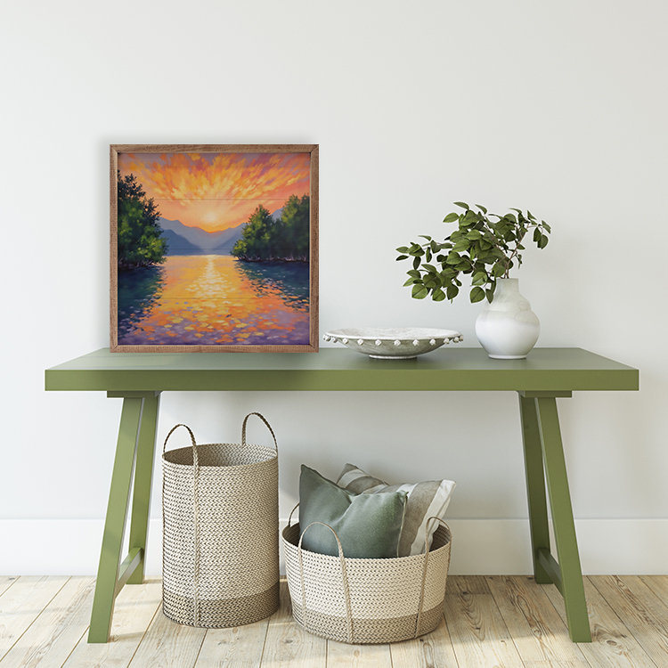 Bright Summer Lake Sunset, H 12 po x l 12 po