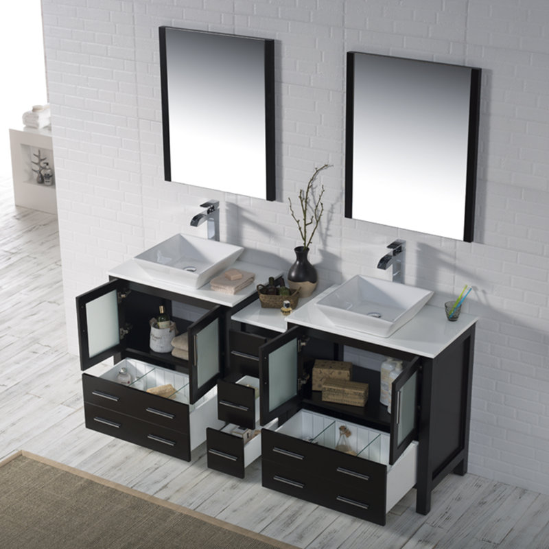 Mance 72.375'' Double Bathroom Vanity with Ceramic Top, Espresso