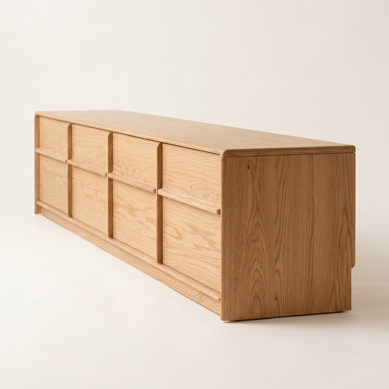78.74"L Modern Solid Oak Assembled TV Stand with Drawers, 78.74"L, Red Oak & Clear