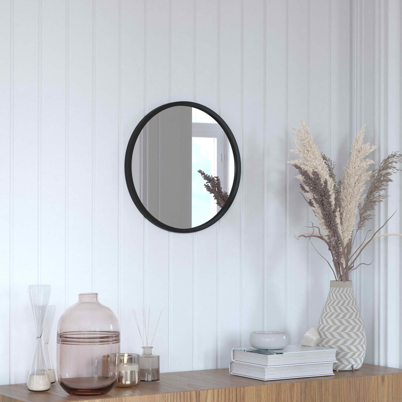 Miroir d'appoint mural incassable Nafne, 20 po x 20 po, Noir