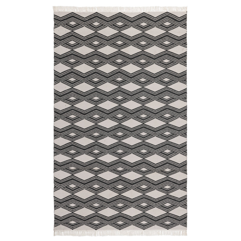 Rectangle Nyx Geometric Machine Tufted Area Rug, Rectangle 5' x 8', Beige/Black