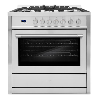 Cosmo 36 in. Nebula Collection 4.4 cu. ft. Gas Range, 5 Burners, Rapid Convection Oven, Smooth Grip Handle in Stainless Steel
