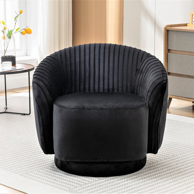 Fauteuil demi-tonneau pivotant en velours, fauteuil d'appoint plissé moderne avec base robuste et coussin rembourré épais