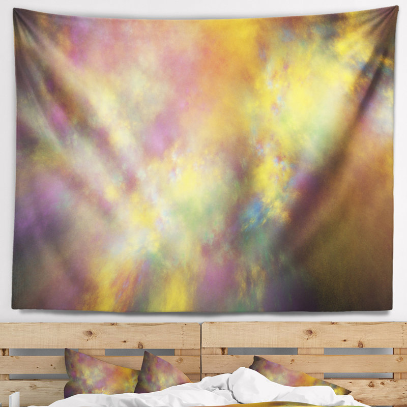 Tapisserie abstraite de ciel étoilé jaune parfait, H 50 po x l 60 po