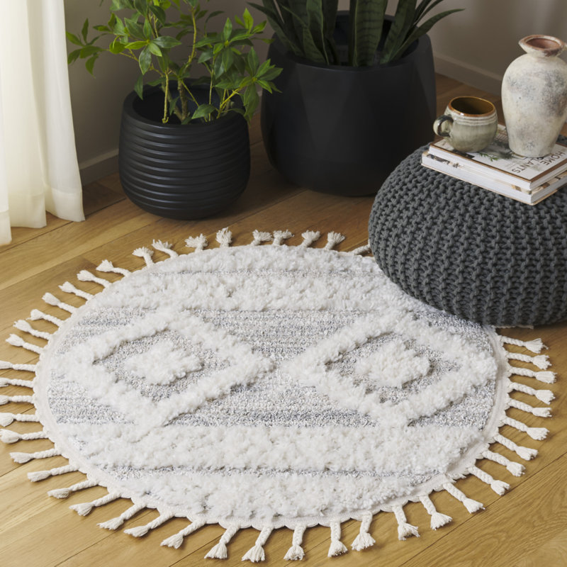 Tapis ivoire / beige Hugley, Rond 3 pi