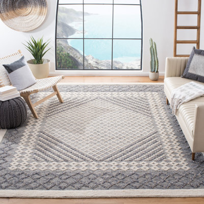 Segrest Natura Hand Woven Wool/Cotton Geometric Rug in Navy/Cream
