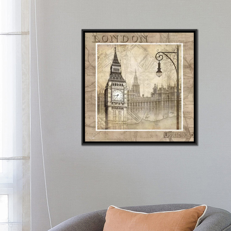 «London Calling», impression sur toile, H 18 po x l 18 po x P 1,5 po, Toile avec cadre flottant noir, Pas de tapis