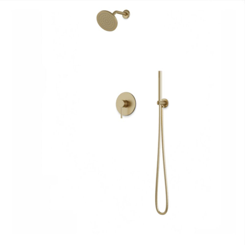 Round 2-Way Pressure Balance Shower Trim Kit With Rain Shower Head And Hand Held Shower Satin Brass, Satin Brass