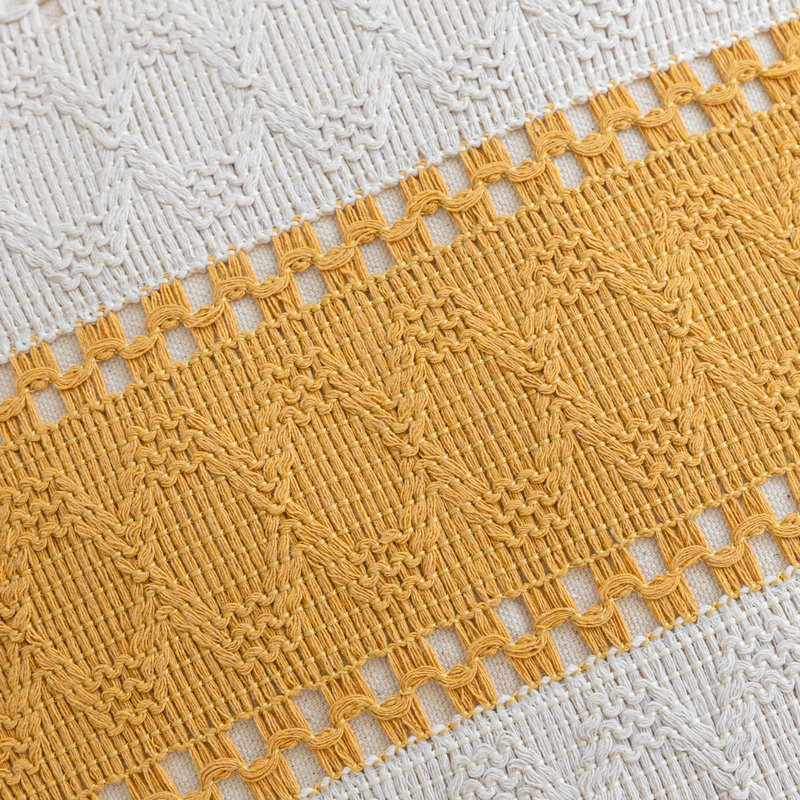 Barossa Design Boho Embroidered Geometric Cotton Blend Pillow Cover, Yellow, Square 18"