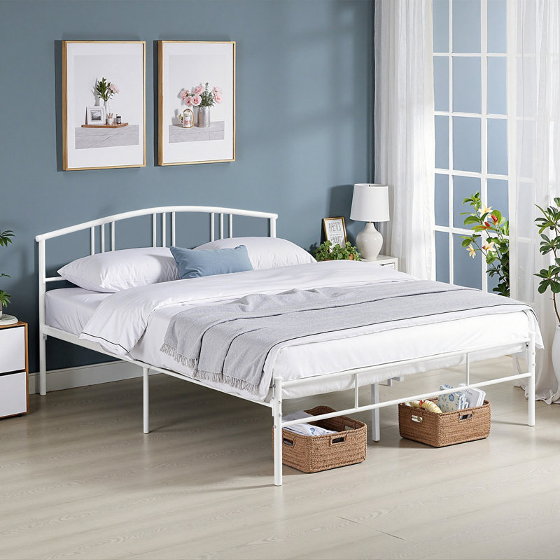 Full Bed Frame Metal Platform Bed Frame with Headboard & Footboard,  Mattress Foundation ,No Box Spring Needed, Full, White