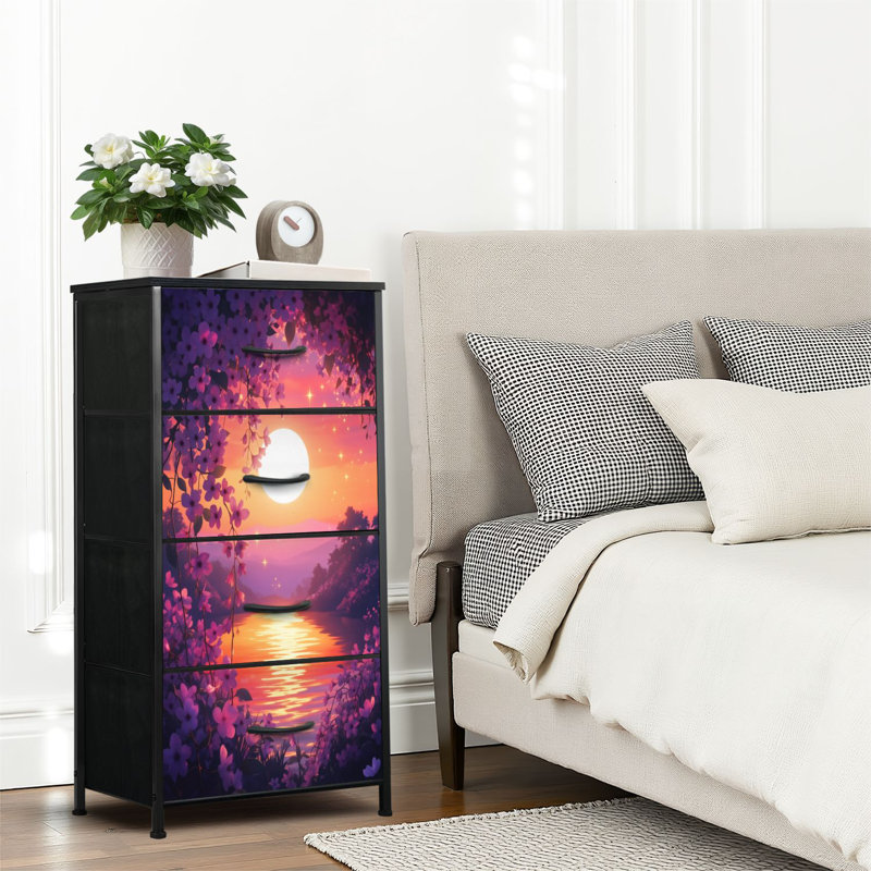 4 Drawer Dresser for Bedroom, Narrow Chest of Drawers, Wooden Top and Study Iron Frame 18"x37.5"-(WxH)