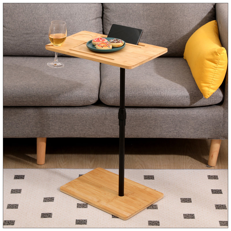 Table de bout en bambou à hauteur réglable, table de bout en C à 2 niveaux avec fentes
