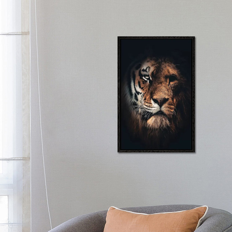 Half Tiger Half Lion by Zenja Gammer - Print on Canvas, Black Framed, 66.04 cm H x 45.72 cm W