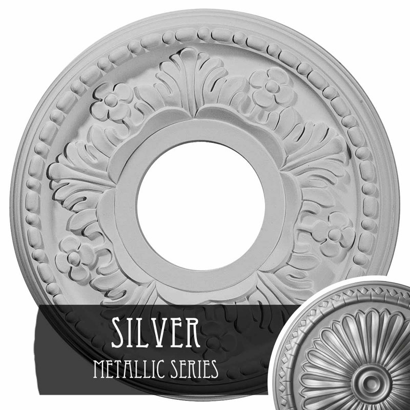 Médaillon de plafond H 11,875 po x l 11,875 po x P 0,875 po Helene, Argent