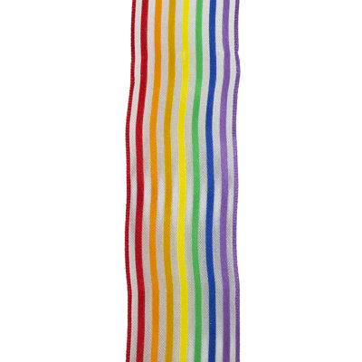 1-1/2"X25yd Rainbow Rainbow Sheer Stripes Woven Wired Edge Rd Ribbon