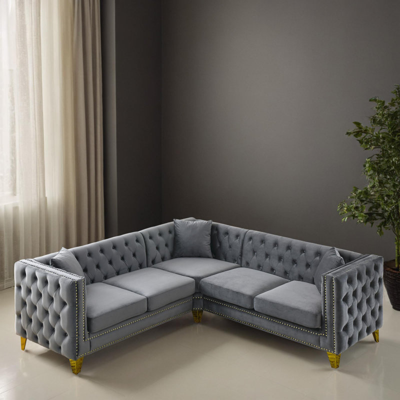 Canapé modulaire en velours 3 pièces, Velours gris