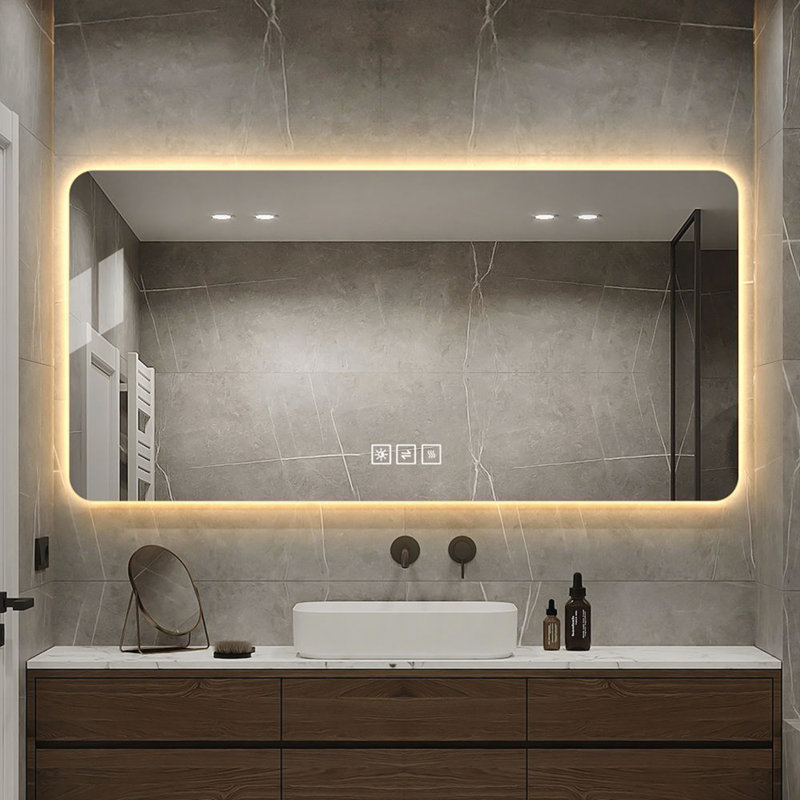 48*24in LED bathroom mirror, corrosion-resistant, three-color dimmable, backlit mirror with one-touch demist function