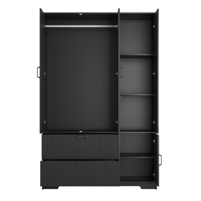 Armoire moderne à 4 portes avec miroir et détecteur de mouvement Avira, Noir