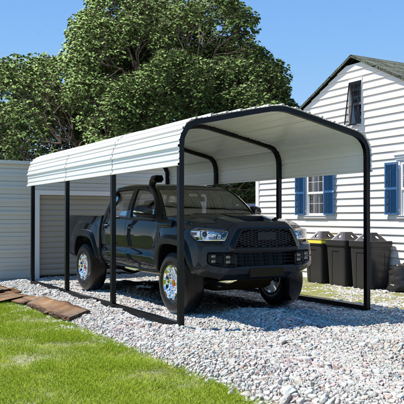 10' W x 15' D Heavy Duty Carport, Outdoor Carport Garage with Galvanized Steel Roof, 10' W x 15' D, Cream White
