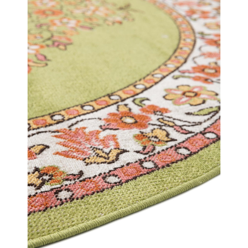 Oriental Green Area Rug, Round 6'1"