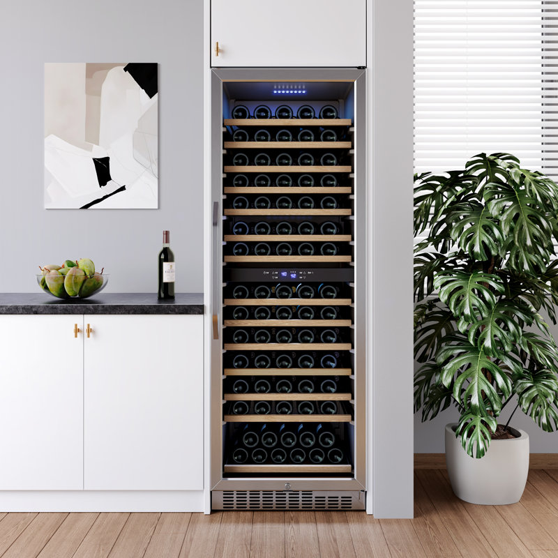 141 Bottle Dual Zone Stainless Steel Wine Refrigerator with Interior Lighting