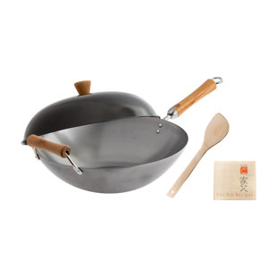 Ensemble de wok en acier au carbone non recouvert avec couvercle JOYCE CHEN