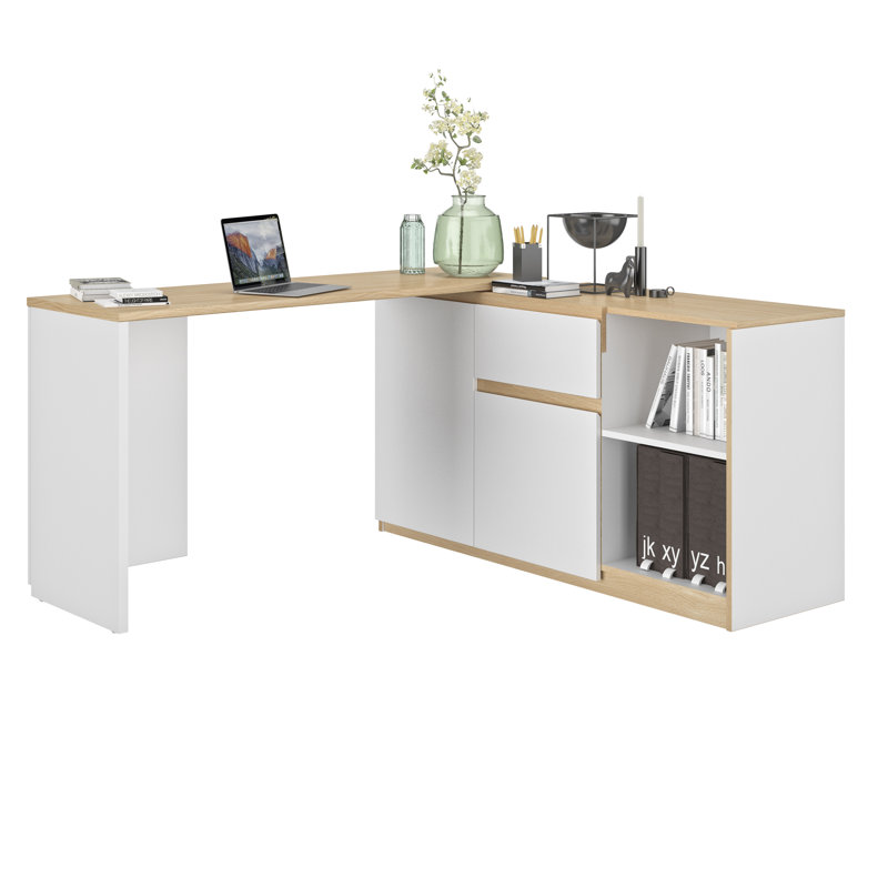 Jahier 136Cm W L-Shaped Desk with Cabinet