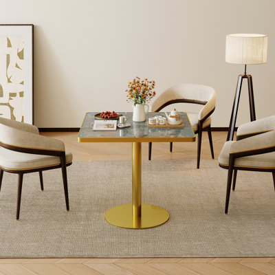 Table carrée bistro moderne tulipe 31,5 pouces avec plateau en faux marbre, facile à assembler, structure en métal robuste