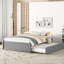 Lit double gris avec lit gigogne simple et choix de rangement pratiques - Élégant système de tiroir moderne à tiroirs gris et bois massif-997216274