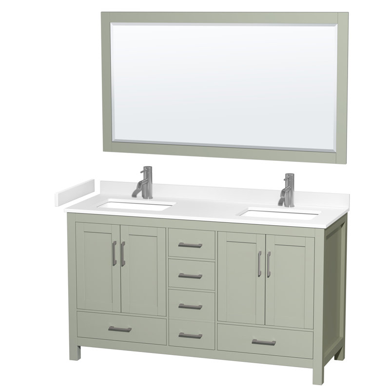 Sheffield 60" Freestanding Double Bathroom Vanity with Cultured Marble Top with 58" Mirror, White Cultured Marble