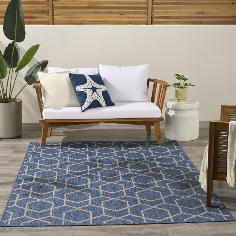 Reidy Modern Indoor/Outdoor Rug, Rectangle 4' x 6', Denim