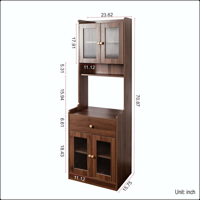 Armoire de cuisine noire avec support à micro-ondes et compartiment ouvert, Black