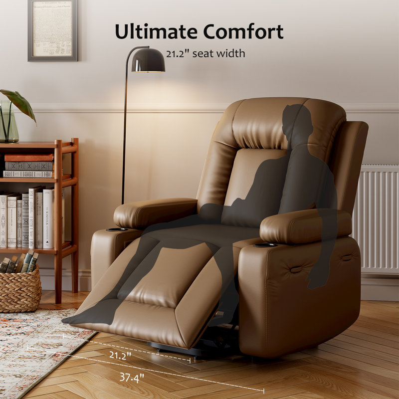 Fauteuil inclinable électrique en similicuir avec télécommande et cuir PU, Tanné