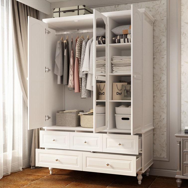 Tall White Wardrobe Armoire - Wooden Storage Cabinet- CharmyDecor