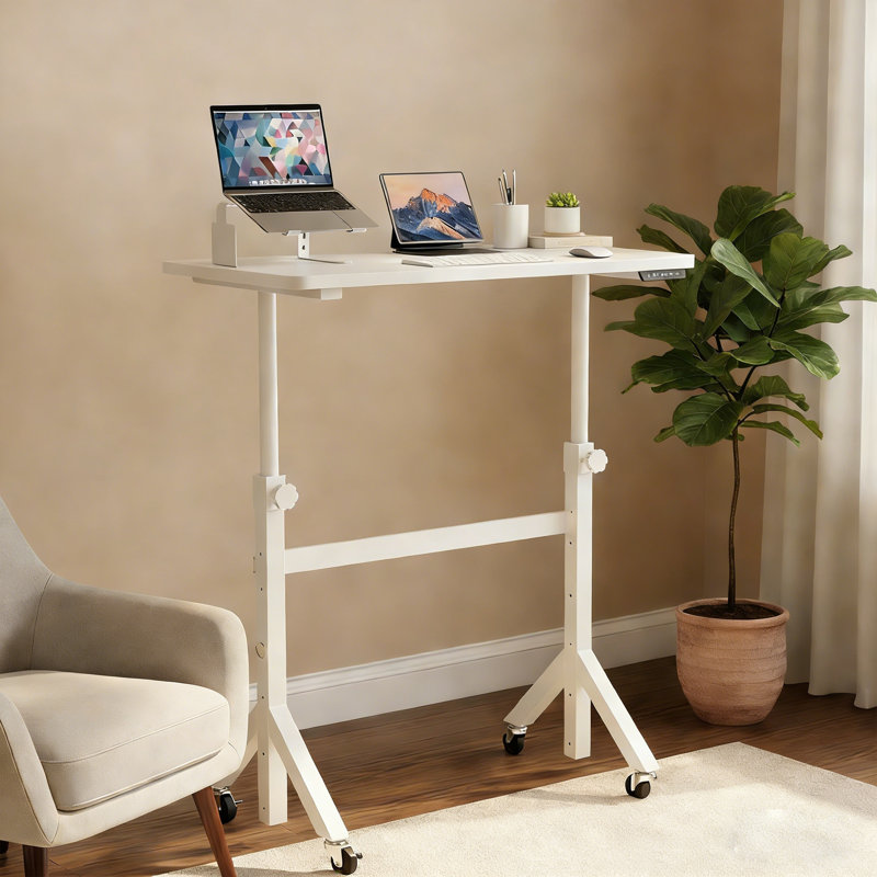 Bureau mobile à hauteur ajustable pour ordinateur portable - Bureau d'ordinateur portable avec roues verrouillables, 6 réglages de hauteur, conception à pieds triangulaires, parfait pour tapis de marche