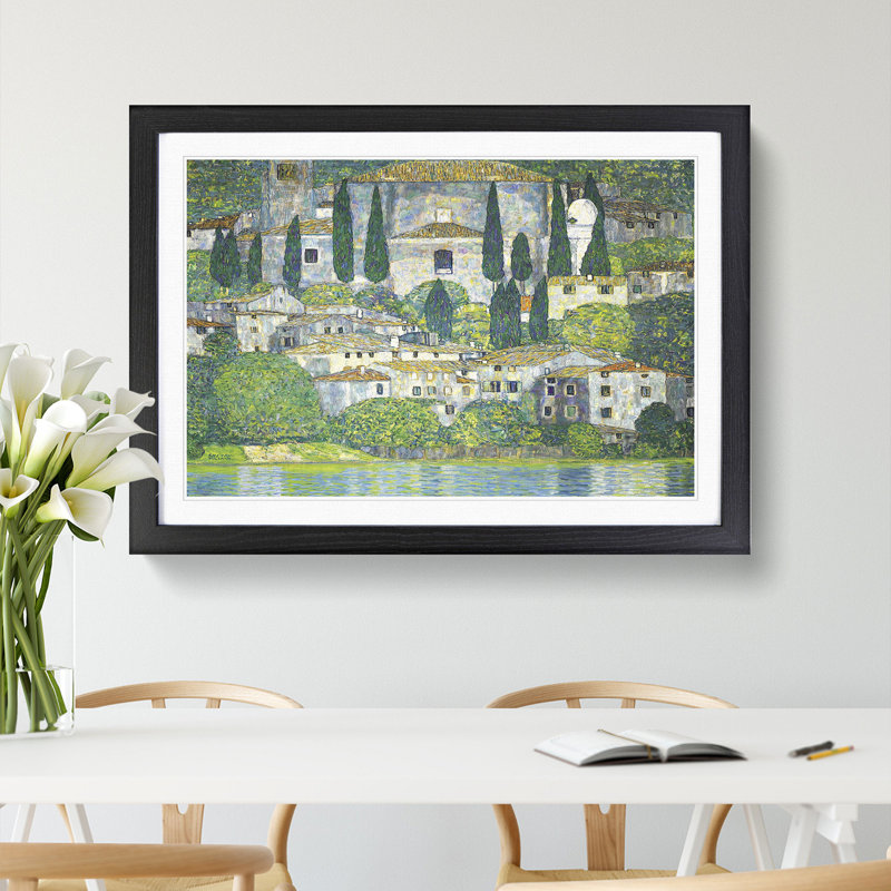 Church in Cassone by Gustav Klimt - Picture Frame Painting, 36cm H x 48cm W x 2cm D, Black Framed