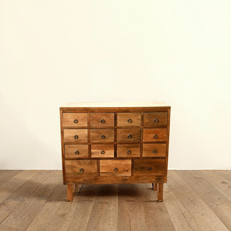 Vintage Reclaimed Solid Wood Apothecary Chest or Console Table with 15 Drawers, Brown