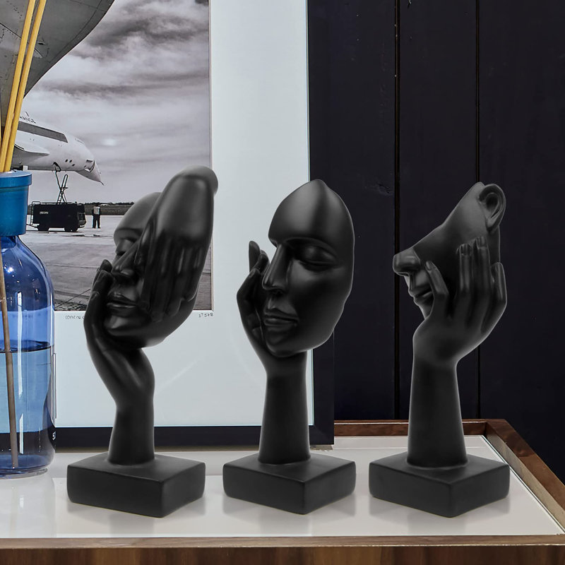 3 pièces statue de penseur, sculpture moderne en résine, figurine de collection pour bureau à domicile, Black